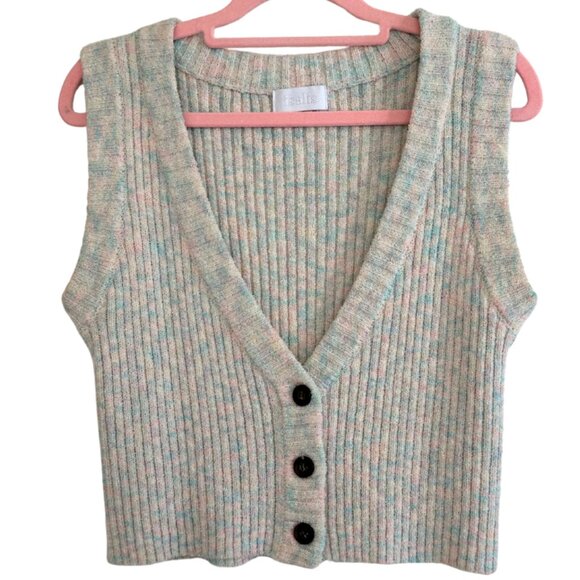 Isalis Pastel Rainbow Knit Button Up Tank - Picture 1 of 4